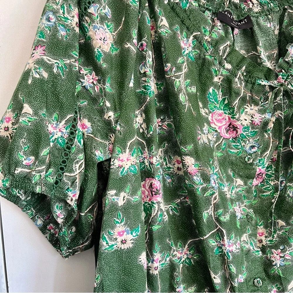 Lane Bryant Women's Plus Size 26/28 Blouse Top Short Sleeve Green Floral Cotton - Picture 4 of 15